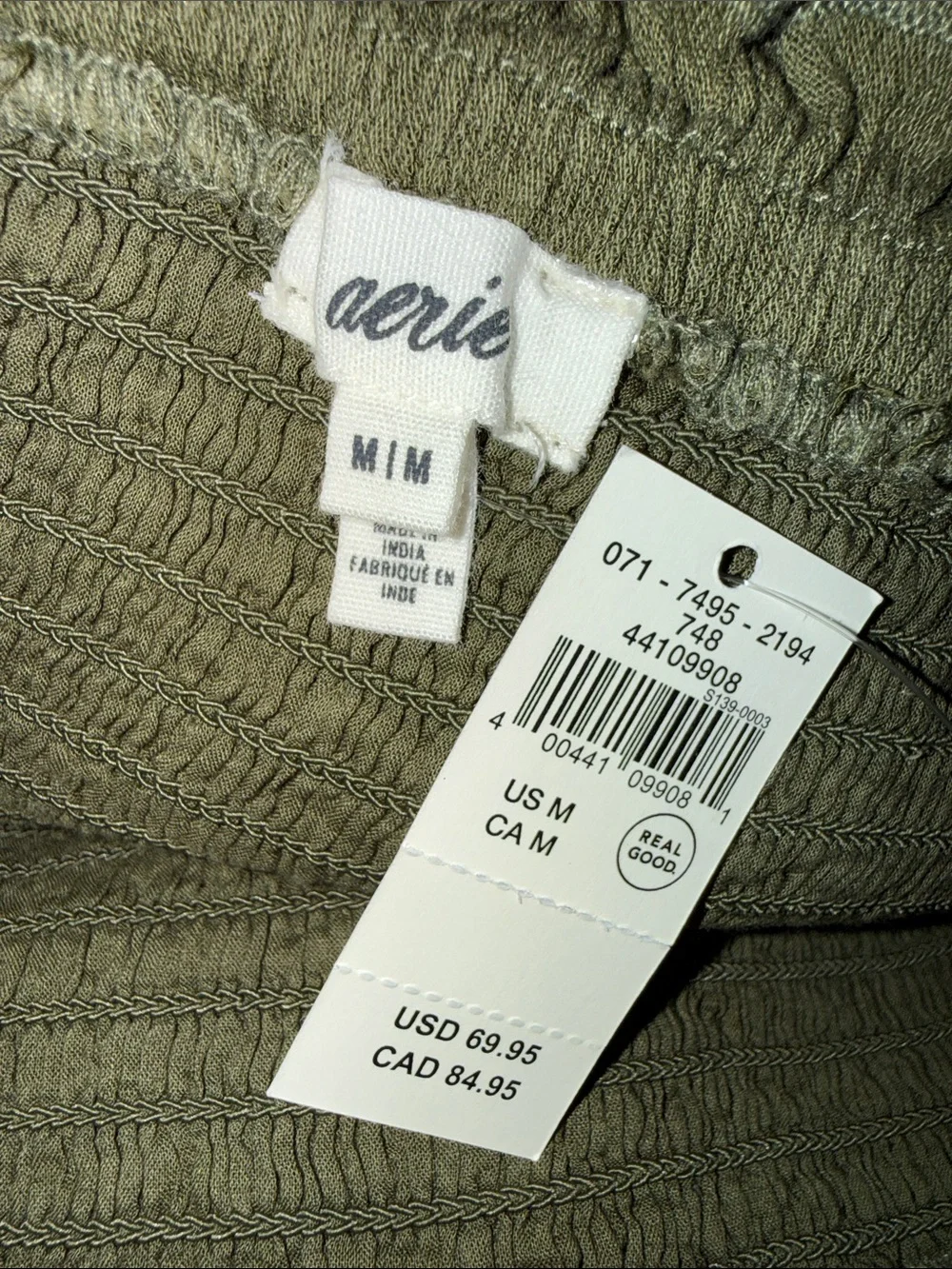 Aerie At The Barre Smocked Dress Military Green NWT Size Medium - Picture 2 of 7